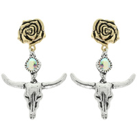 WESTERN FLORAL STEER SKULL EARRINGS