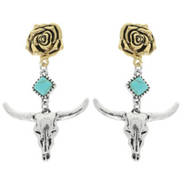 WESTERN FLORAL STEER SKULL EARRINGS