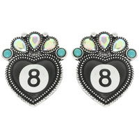 WESTERN 8 BALL HEART POST EARRINGS