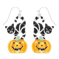HALLOWEEN BLACK CAT ON PUMPKIN EARRINGS