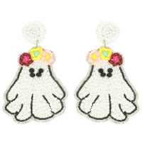 HALLOWEEN FLORAL GHOST BEADED EARRINGS