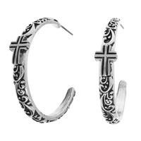 WESTERN FILIGREE CROSS HOOP EARRINGS