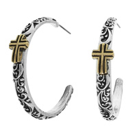 WESTERN FILIGREE CROSS HOOP EARRINGS