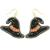 HALLOWEEN WITCH HAT SEED BEADED EARRINGS