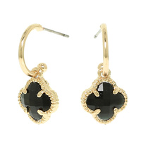 CRYSTAL CLOVER OPEN HOOP EARRINGS