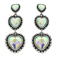 WESTERN MULTI TIERED CRYSTAL HEART EARRINGS