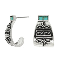 WESTERN BOOT STITCH TURQUOISE HOOP EARRINGS