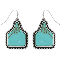 WESTERN TURQUOISE CATTLE TAG EARRINGS