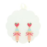 SCHOOL PENCIL HEART BOW EARRINGS