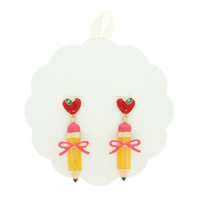 SCHOOL PENCIL HEART BOW EARRINGS
