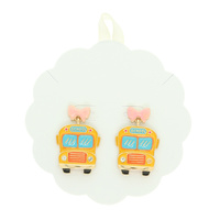 SCHOOL BUS PINK BOW EARRINGS