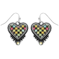 WESTERN RAINBOW CHECKERED HEART EARRINGS