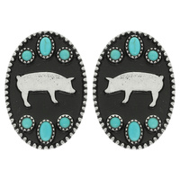 WESTERN OVAL PIG SILHOUETTE STUD EARRINGS