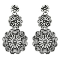 WESTERN FLORAL CONCHO DROP EARRINGS