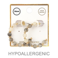 GOLD DIPPED MARBLE BEAD HOOP EARRING