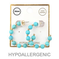 GOLD DIPPED MARBLE BEAD HOOP EARRING