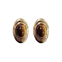 OVAL STONE POST EARRINGS