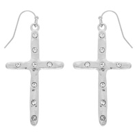RHINESTONE CROSS DROP EARRINGS