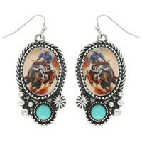 WESTERN BULL RIDER OVAL EARRINGS