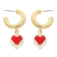 RED HEART HUGGIE HOOP EARRINGS