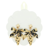 LEOPARD PRINT BULL SKULL BOW EARRINGS