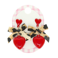 RED HEART LEOPARD BOW EARRINGS