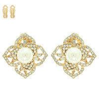 PEARL CRYSTAL ROSE CLIP-ON EARRINGS
