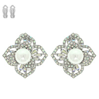 PEARL CRYSTAL ROSE CLIP-ON EARRINGS