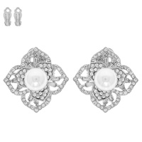 PEARL CRYSTAL ROSE CLIP-ON EARRINGS