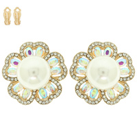 PEARL RHINESTONE FLOWER CLIP-ON EARRINGS