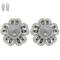 PEARL RHINESTONE FLOWER CLIP-ON EARRINGS