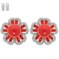 PEARL RHINESTONE FLOWER CLIP-ON EARRINGS