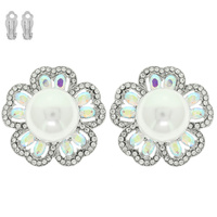 PEARL RHINESTONE FLOWER CLIP-ON EARRINGS