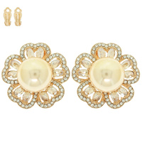 PEARL RHINESTONE FLOWER CLIP-ON EARRINGS