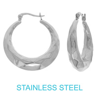 STAINLESS STEEL TEXTURED HOOP EARRINGS