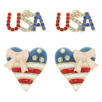 PATRIOTIC HEART AND USA EARRING SET