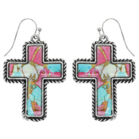 WESTERN MARBLED CROSS DANGLE EARRINGS
