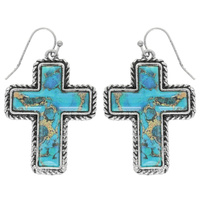 WESTERN MARBLED CROSS DANGLE EARRINGS