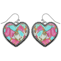 WESTERN MARBLED TURQUOISE HEART EARRINGS