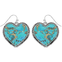 WESTERN MARBLED TURQUOISE HEART EARRINGS