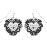 WESTERN CONCHO HEART DROP EARRINGS