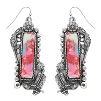 WESTERN MARBLED PISTOL BAR EARRINGS
