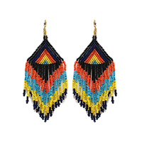 NATIVE AMERICAN MULTICOLOR SEED BEAD CASCADE BEADED DANGLE AND DROP EARRINGS