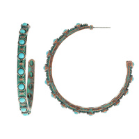 WESTERN STYLE TURQUOISE SEMI HOOP EARRING