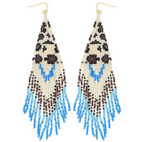 HANDMADE NATIVE AMERICAN LEOPARD PATTERN MULTICOLOR SEED BEAD BEADED TASSEL DANGLE AND DROP HOOK EARRINGS