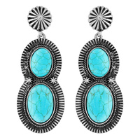 WESTERN TURQUOISE STONE DESIGN TEXTURE EARRINGS