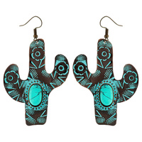 HANDMADE WESTERN CACTUS TURQUOISE STONE EARRINGS