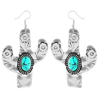 HANDMADE WESTERN CACTUS TURQUOISE STONE EARRINGS