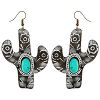 HANDMADE WESTERN CACTUS TURQUOISE STONE EARRINGS