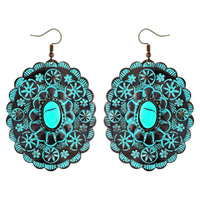 HANDMADE WESTERN CONCHO TURQUOISE STONE EARRINGS